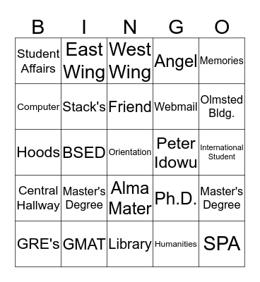 Penn State Harrisburg Graduate Bingo Card
