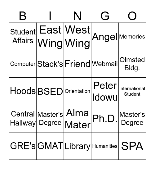 Penn State Harrisburg Graduate Bingo Card