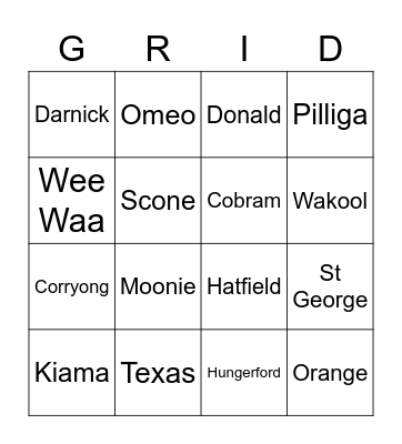Grid reference bingo Card