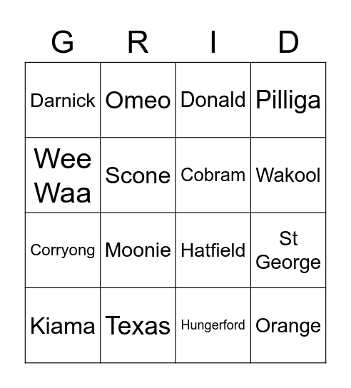 Grid reference bingo Card
