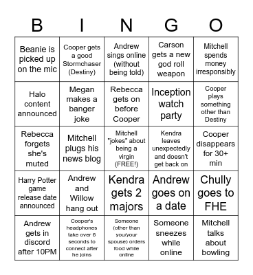 Group Weekly Bingo (6/7/22 - 6/14/22) Bingo Card