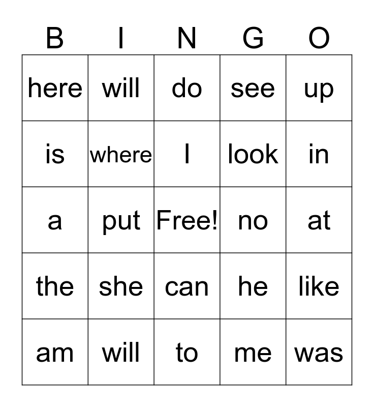 Kindergarten Bingo Bingo Card