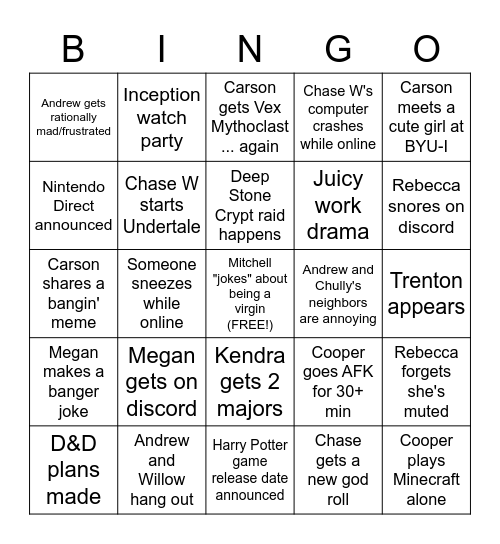 Group Weekly Bingo (6/7/22 - 6/14/22) Bingo Card