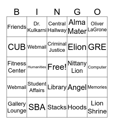 Penn State Harrisburg Graduate Bingo Card