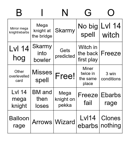 Midladder Menace Bingo Card