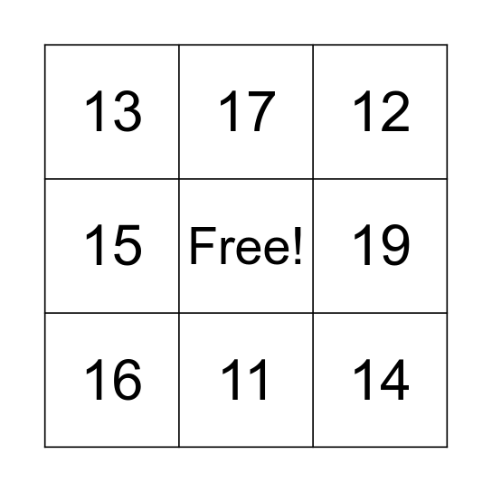Les numeros 11-20 Bingo Card