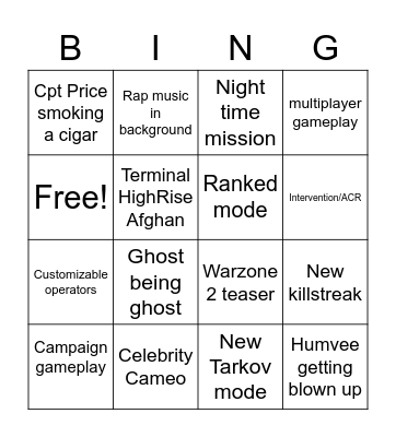 MW2 Trailer predictions Bingo Card