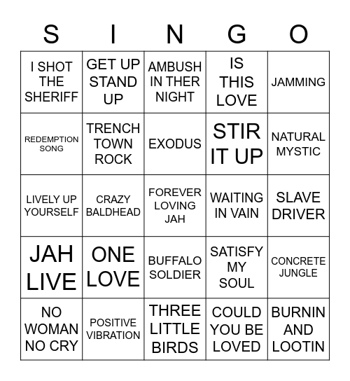 751 BEST OF BOB MARLEY Bingo Card