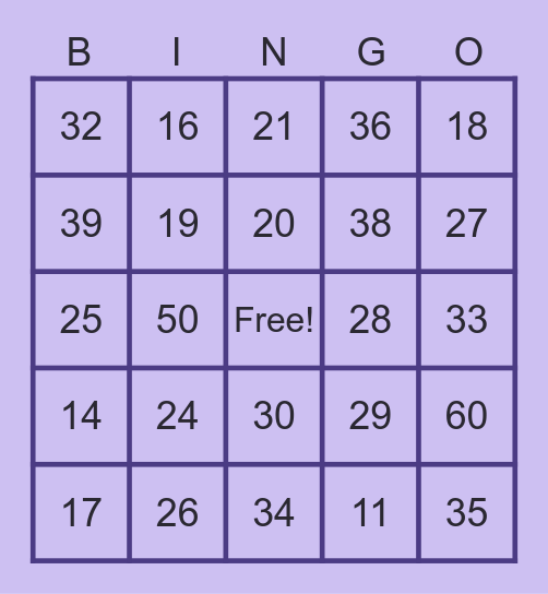 Let's Practice Numbers! Bingo Card