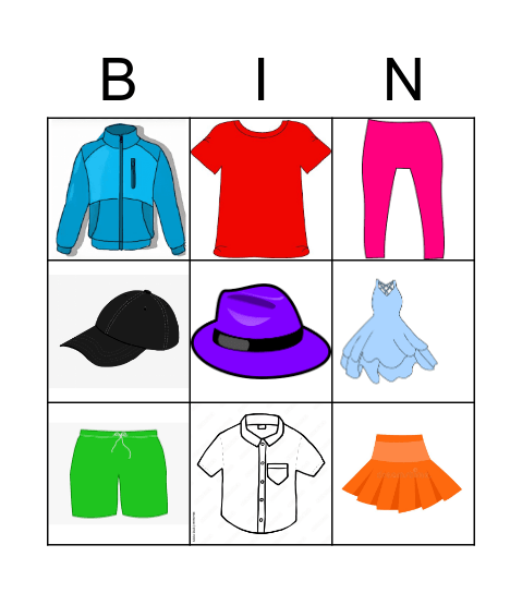 Clothing Items Bingo Card