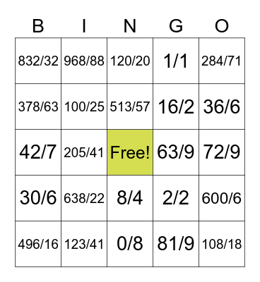 Math - Division Bingo Card