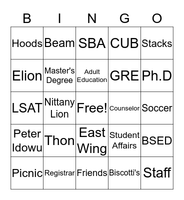 Penn State Harrisburg Graduate  Bingo Card