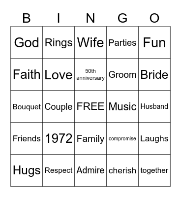 Dan + Sheila  50th anniversary  Bingo Card