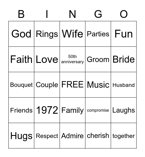 Dan + Sheila  50th anniversary  Bingo Card