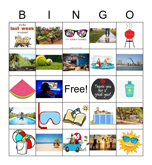 School Ends and Summer Begins Bingo Card