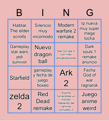 E3 Bingo Card