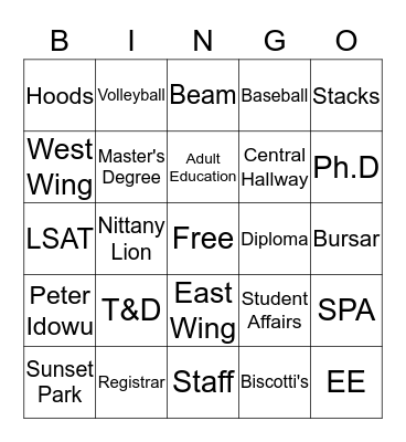 Penn State Harrisburg Graduate  Bingo Card