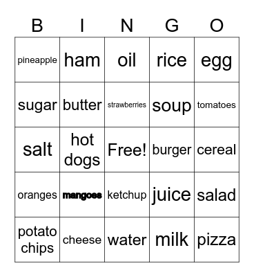 food Bingo Card