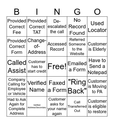 Untitled Bingo Card
