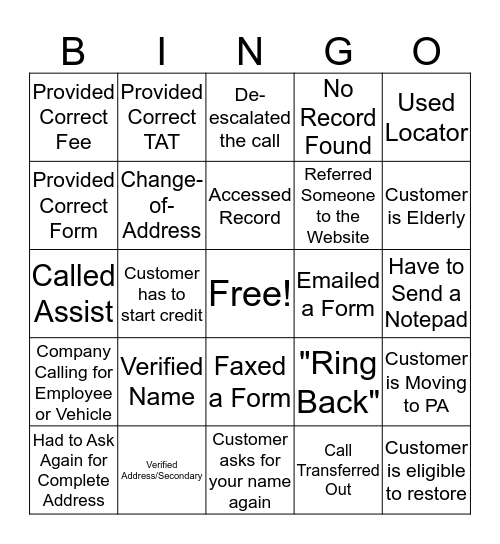 Untitled Bingo Card