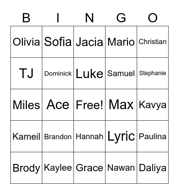 Untitled Bingo Card