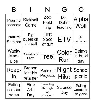 Memory Bingo Card