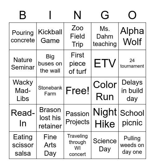 Memory Bingo Card