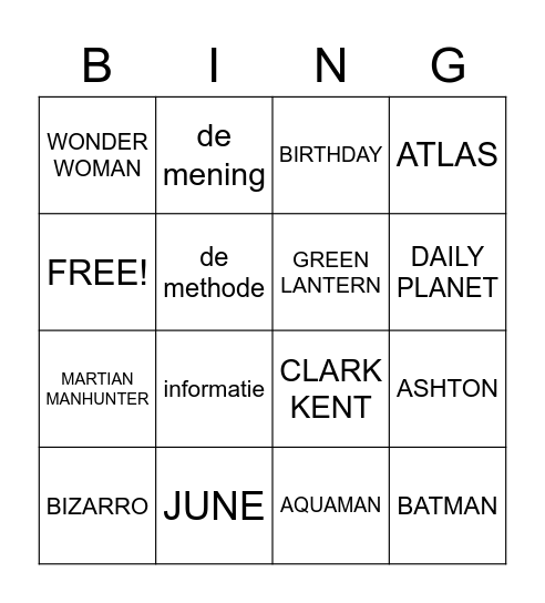 SUPERMAN Bingo Card