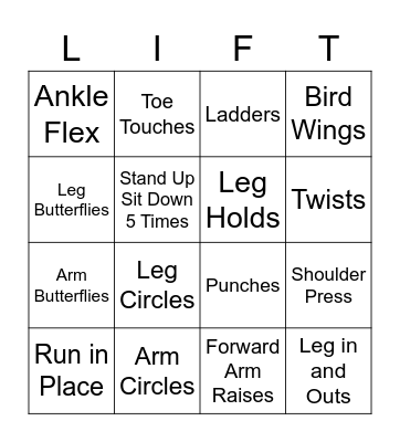 Fitness Bingo Card