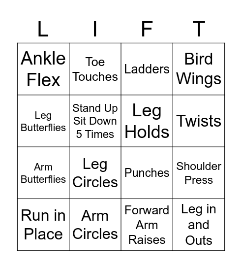 Fitness Bingo Card