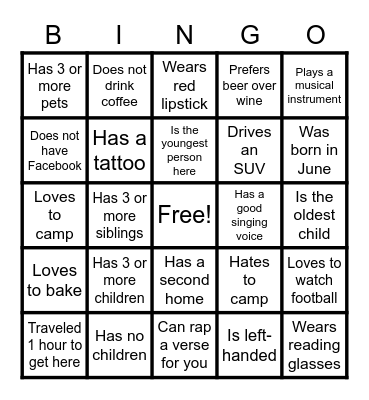 Find the Guest BINGO Card