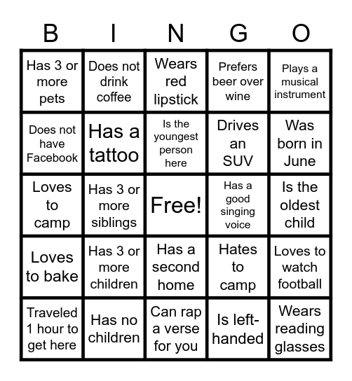 Find the Guest BINGO Card