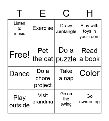 No tech bingo Card