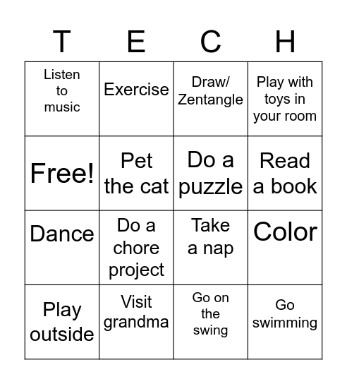 No tech bingo Card