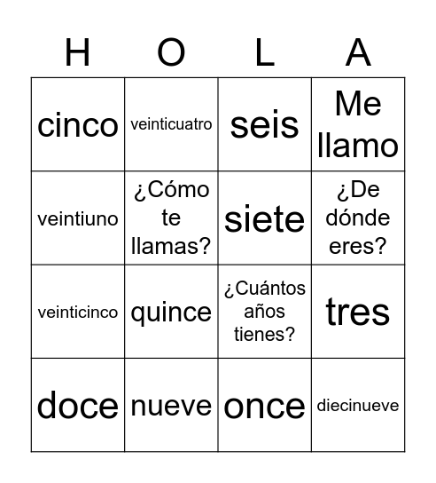 Los números y las frases útiles Bingo Card