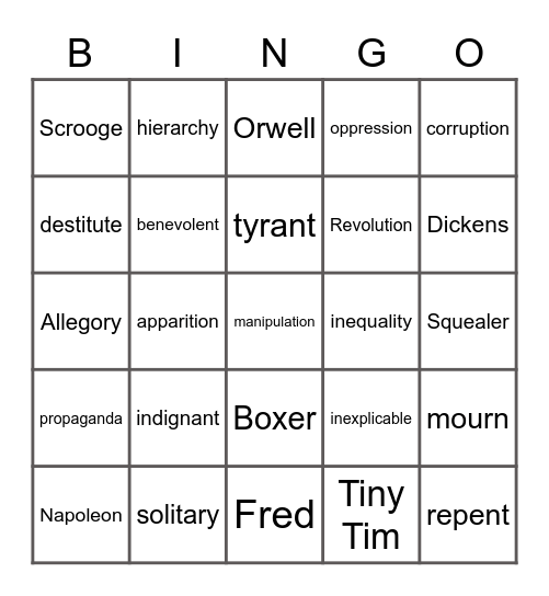 Animal Carol Bingo Card