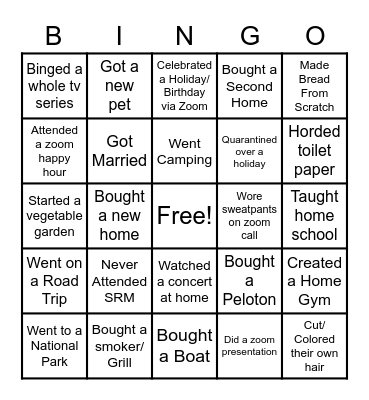 Pandemic Bingo Card