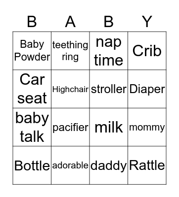 Daniella's Baby Shower 2015 Bingo Card