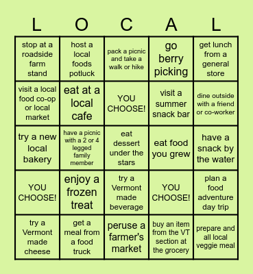 Choose 5, EAT LOCAL ! Bingo Card