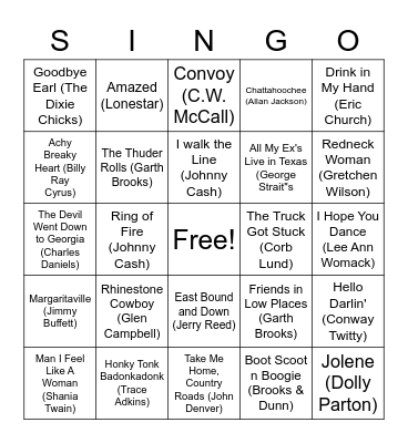 Country Classics Bingo Card
