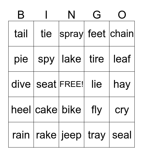 Phonics Bingo Card