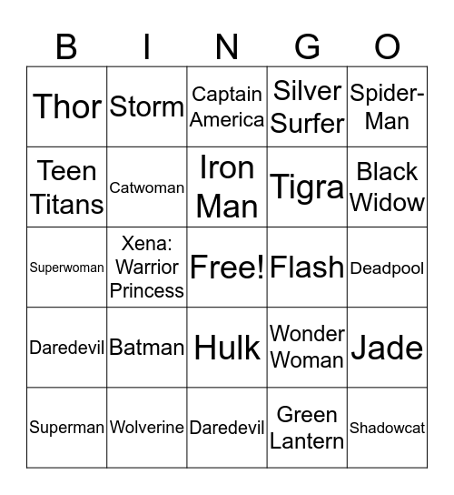 Super Heros Bingo Card