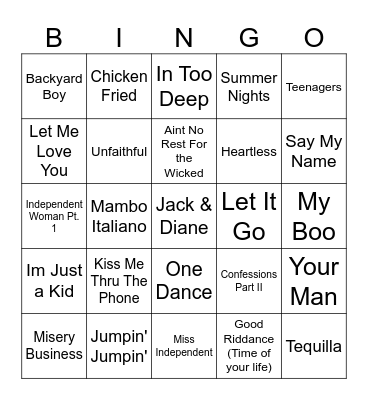 My Favorite Bingo Songs Bingo Card