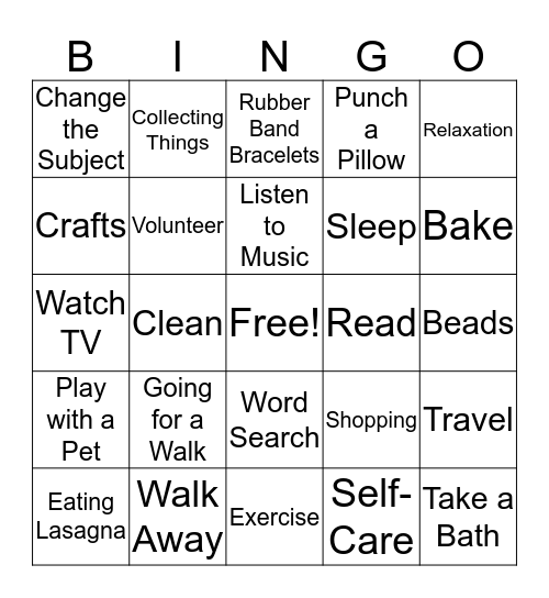 Coping Skills Bingo Card