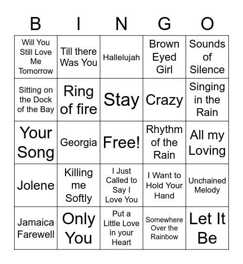 Gail's Songs Bingo Card