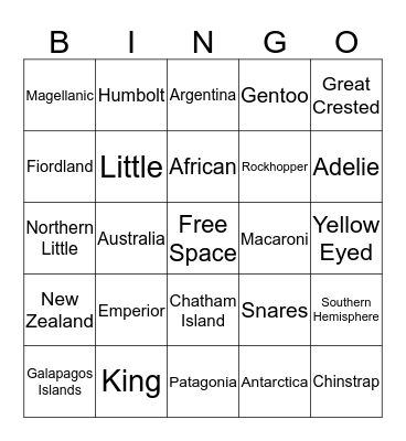 PENGUIN BINGO Card