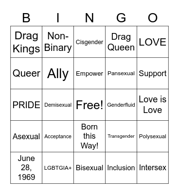 Pride Month Bingo Card