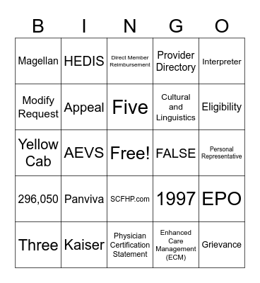 Customer Service Bingo Card