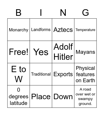 Social Studies Exam Bingo Card