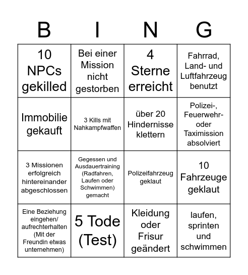 GTA:SA Bing Bingo Card